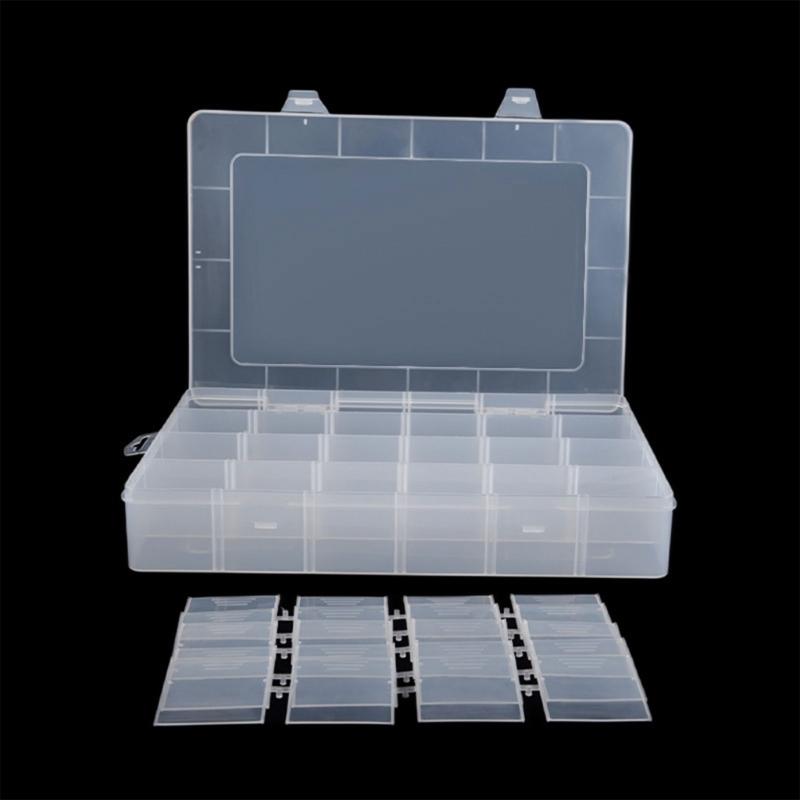24 Compartments Clear Stackable Plastic Storage Boxes with Adjustable Dividers for Beads Crafts Jewelry Fishing Tackle