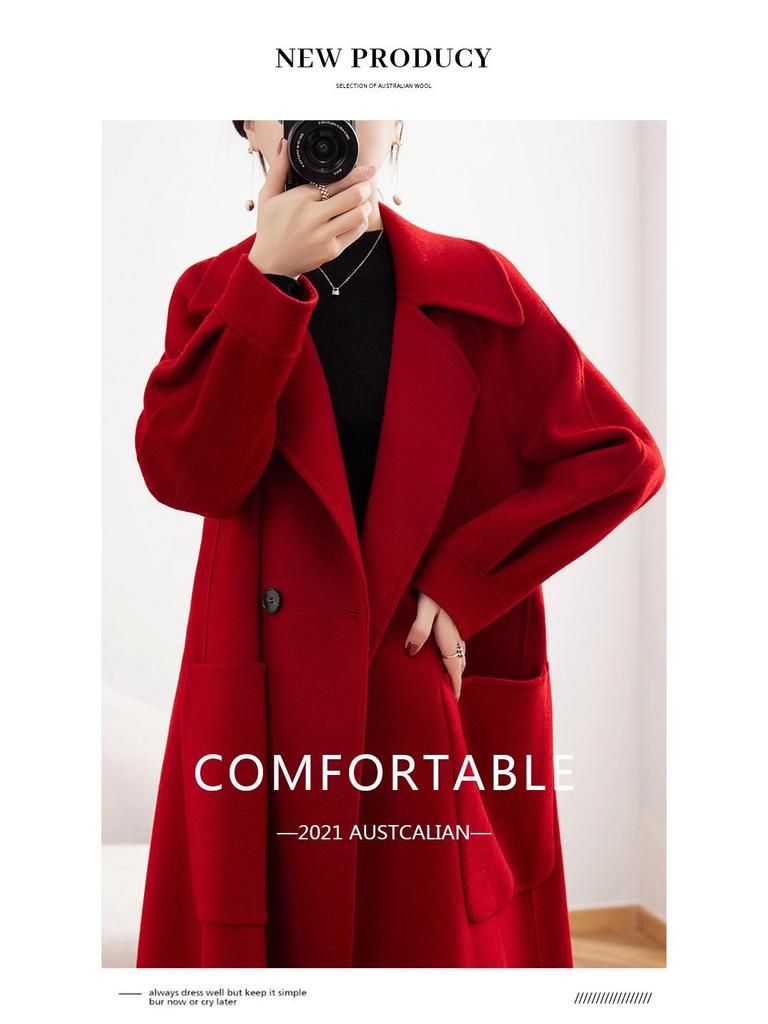 Stilvoller extra langer Overknee-Mantel aus 100% Wolle mit Reverskragen für Damen - Koreanischer High-End-Herbst-/Winterstil