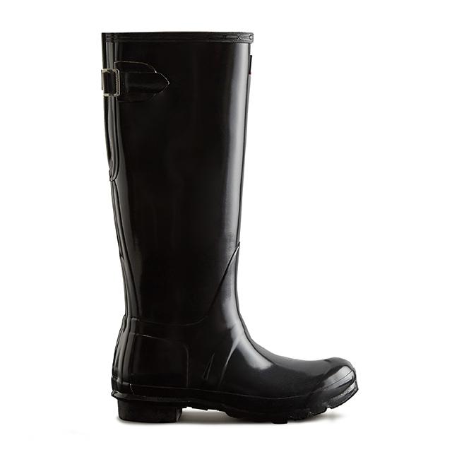 Hunter [Women] Original Back Adjustable Gloss Tall Rain Boots - Black Wft1001Rglblk