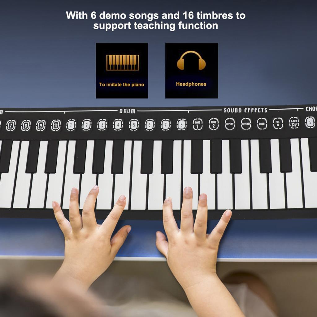 Portable 49 Keys Electronic Keyboard Hand Rolling Up Piano for Children Kids Beginners(White)