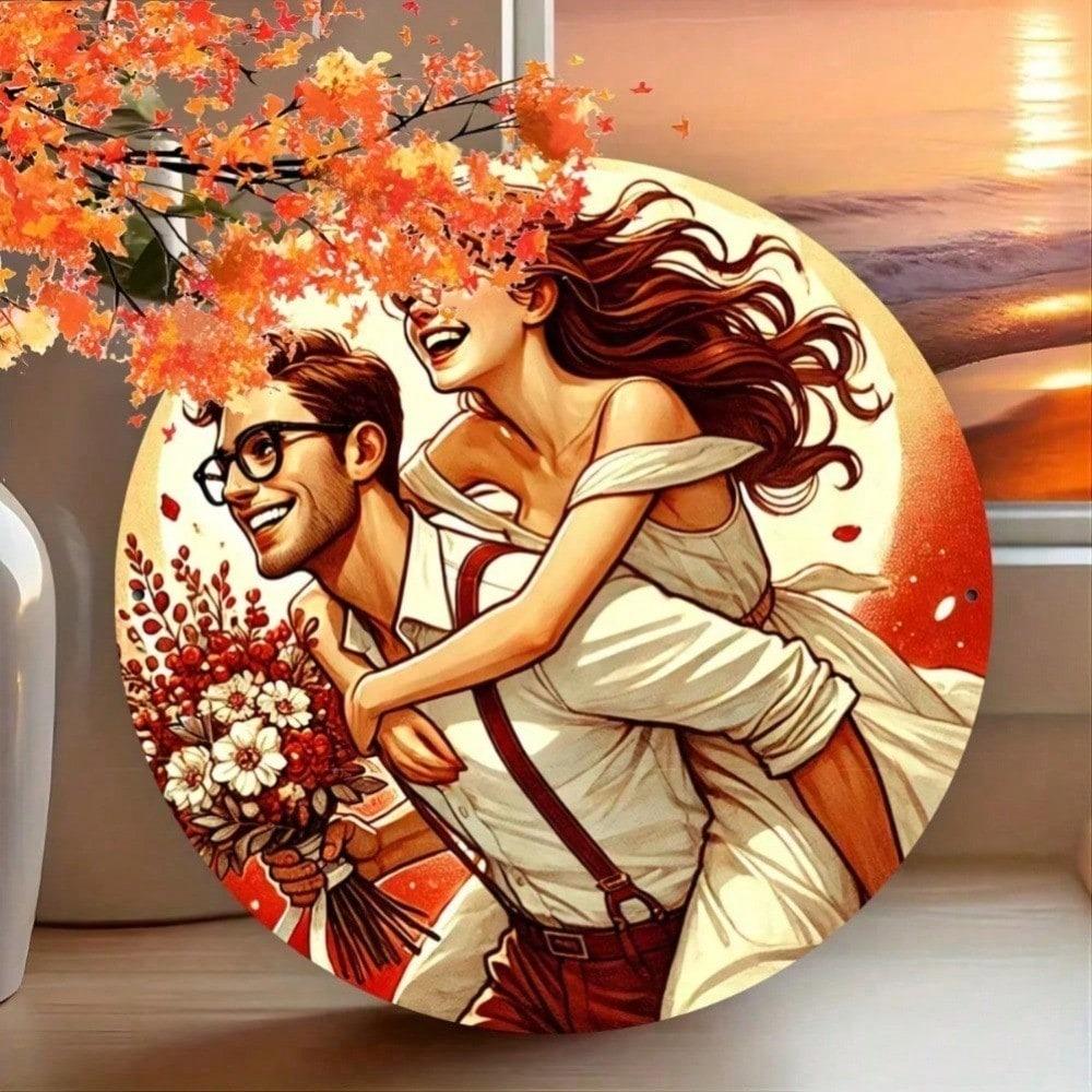 Vintage Romantic Round Metal Wall Art Sign, Iron Home Decor Bedroom Living Room Bar Cafe Halloween