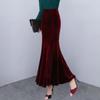 Women's High-Waist Gold Velvet Fishtail Midi Skirt – Plush, Thickened for Autumn/Winter
