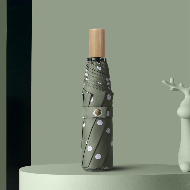 Retro Polka Dot Solid Wood Handle Umbrella 21 inch, 8 Ribs