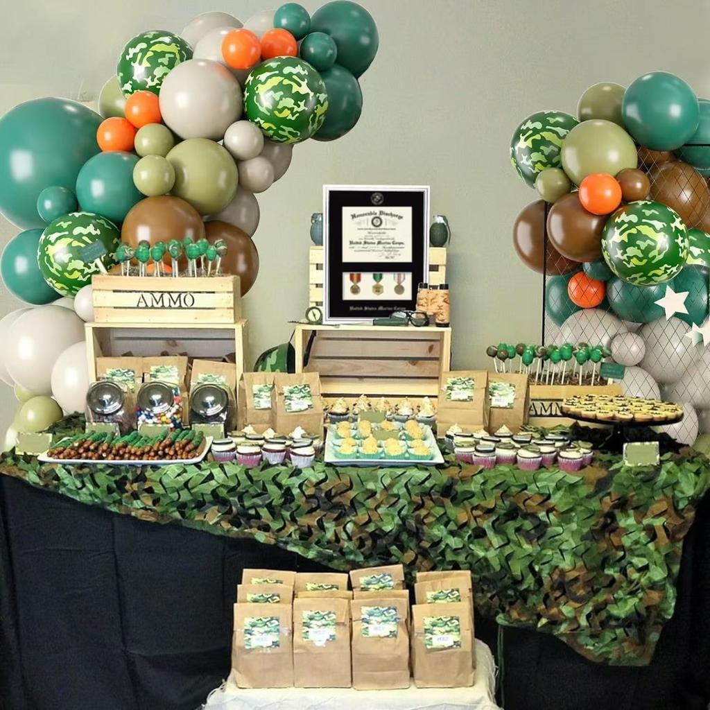 Camouflage Military Themed Balloon Wreath Birthday Party Camping Game Party Balloon Chain Set