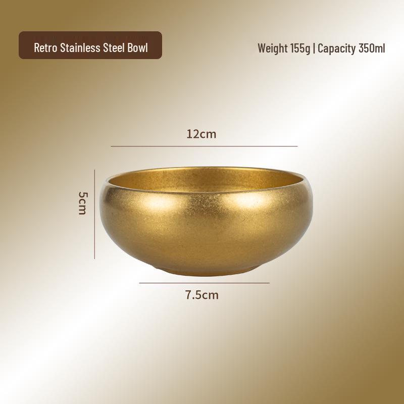 304 Stainless Steel Double Layer Children's Anti-Scald Retro Bowl - Suitable for Rice, Sauce, and Soup.