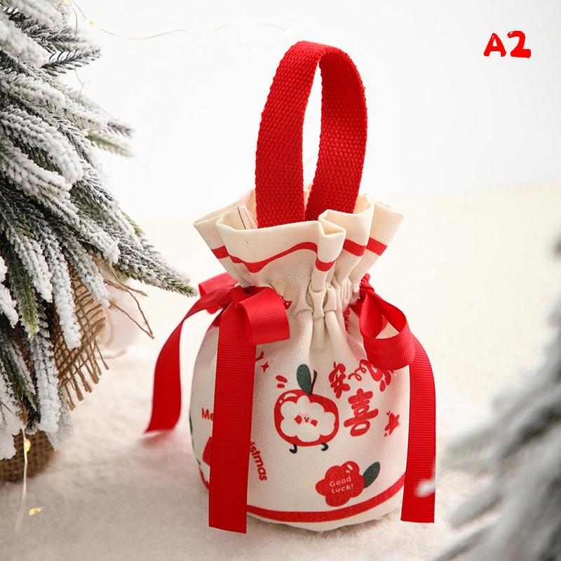 

Рождественский бархатный подарочный мешок, сумка Санты с завязкой, сумка с ручкой в виде конфет и яблок, подвесное украшение на рождественскую елку, новогодний рождественский подарок A2
