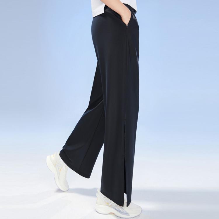 Anta Training Series Solid Color Logo Straight Loose Casual Pants Women Pants Black 162327307-1