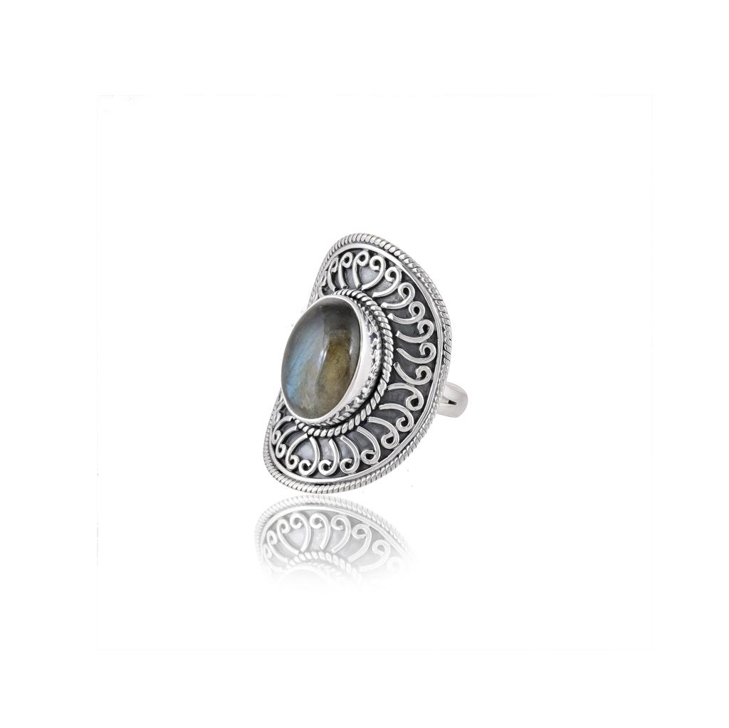 Real 925 Sterling Silver Natural Labradorite Statement Ring – Large Oval Handmade Vintage Boho Ring for Women