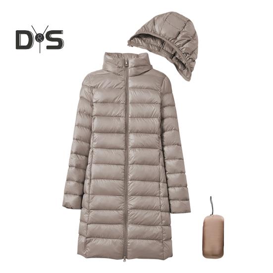 

Зимнее пуховое пальто с сумкой для хранения, утолщенный стеганый плюшевый капюшон, средней длины, ветрозащитная, с длинными рукавами, ветрозащитная, теплая, повседневная верхняя одежда из хлопка, куртка L хаки