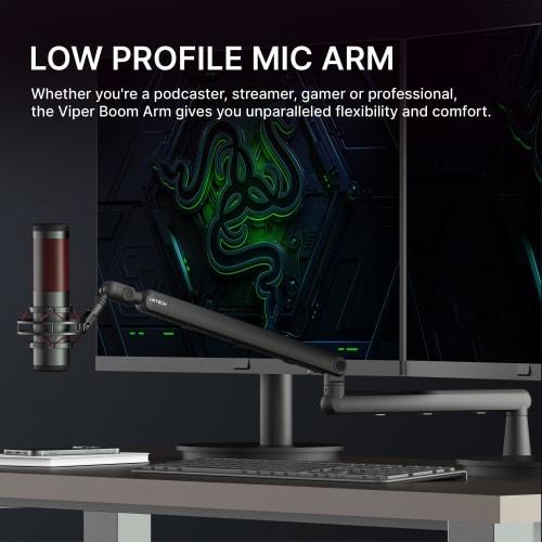 IXTECH Microphone Boom Arm, Low Profile 360 Rotating Microphone Boom Arm with Adjustable Microphone Arm and Detachable Rise Column, Built-in Cable Ma