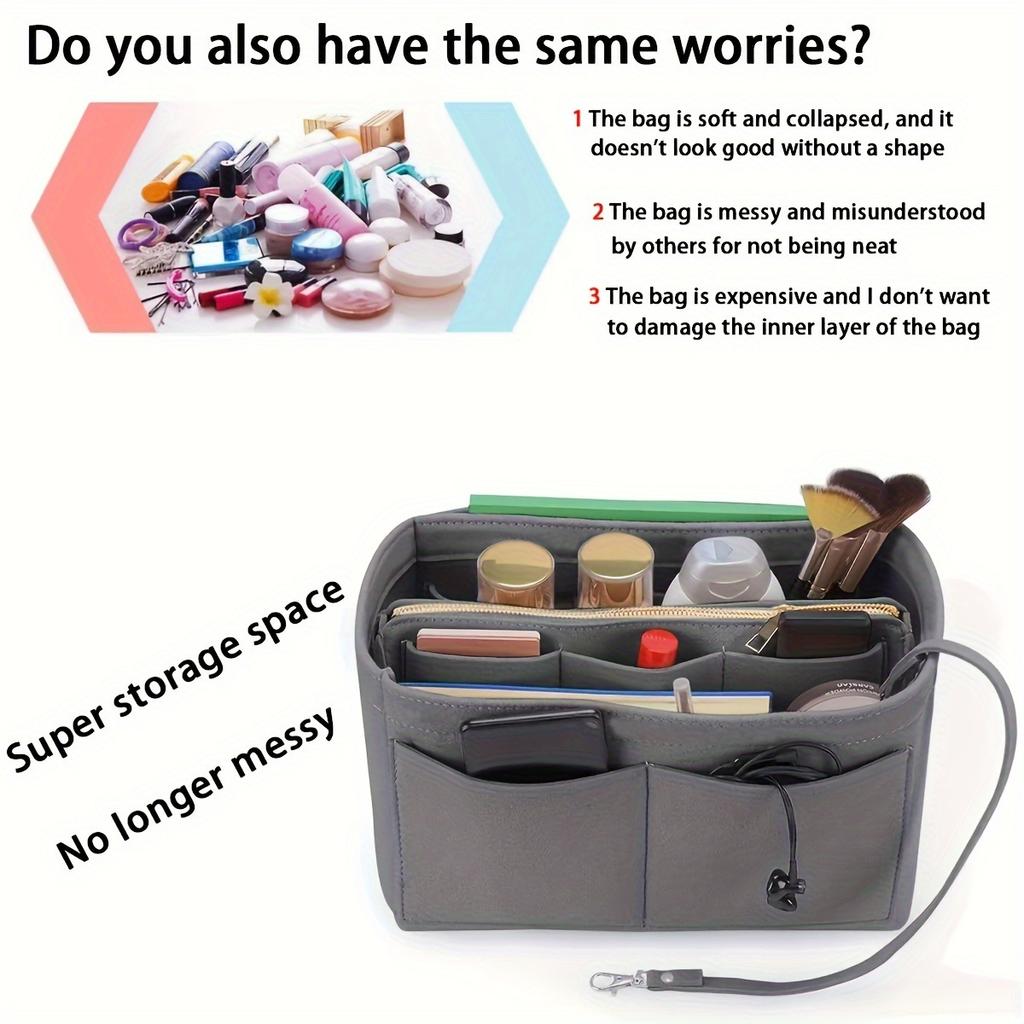 High qualityFoldable Felt Bag Organizer, Multi Pocket Insert Bag, Portable Comestic Makeup Storage Bag For Handbag, Tote Bag & Purse