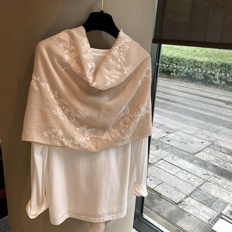 Floral Embroidered Lightweight Breathable Scarf For All Season