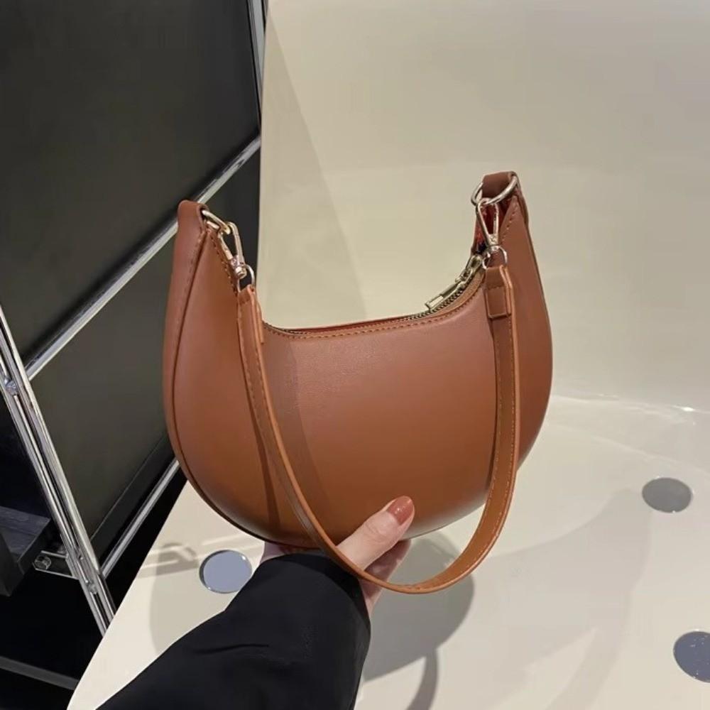 Moon-shaped Moon Underarm Bag Solid Color Women's Hobo Bag Portable Pu Leather Shoulder Bag Girl