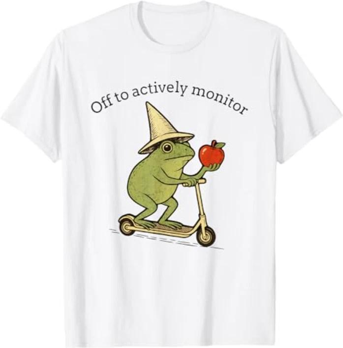 Off to Actively Monitor Funny Frog Scooter Teacher Testing T-Shirt L