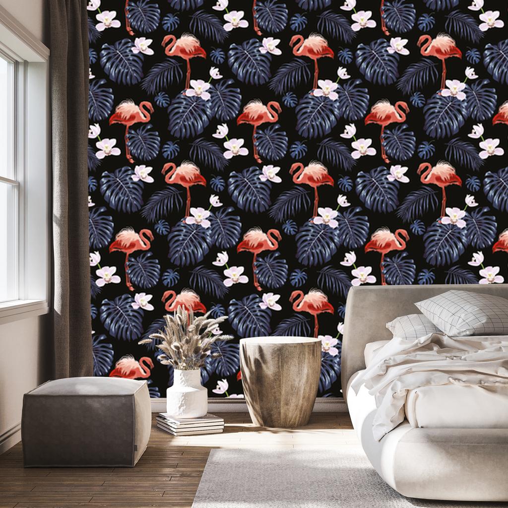 Flamingos Leaves Flowers and Nature Wallpaper for Living Room and Bedroom 50x1000