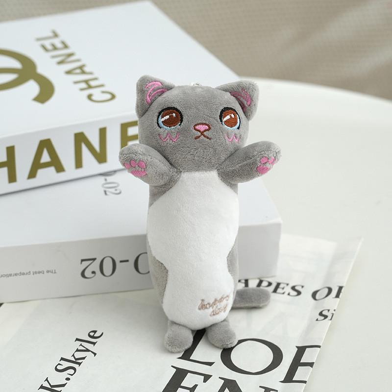 Adorable Plush Cat Toy Crystal Soft Keychain For Kids And Cat Lovers Gift серый