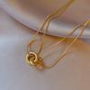 Stainless Steel Double Circle Rings Pendant Necklace For Women Gold Color Neck Chain Punk Hip-Hop