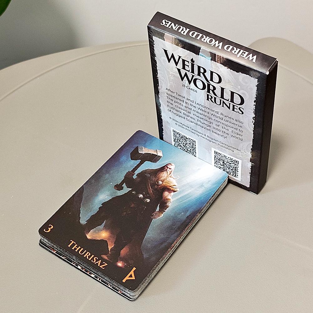 9*6cm Weird World Runes Deck - 25 Elder Futhark Oracle Cards for Divination Printed on 350GSM Double-embossed Cardstock