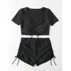 Women's Two-piece Swimsuit With Short Sleeved Flat Corner Pants And Drawstring Swimsuit