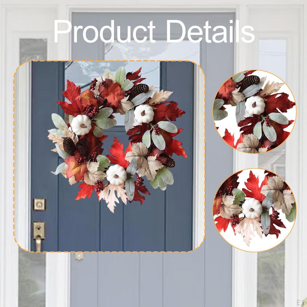 Door Fall Wreath Hanging Ornament Photo Props Pumpkin Farmhouse 50cm for Window Yard