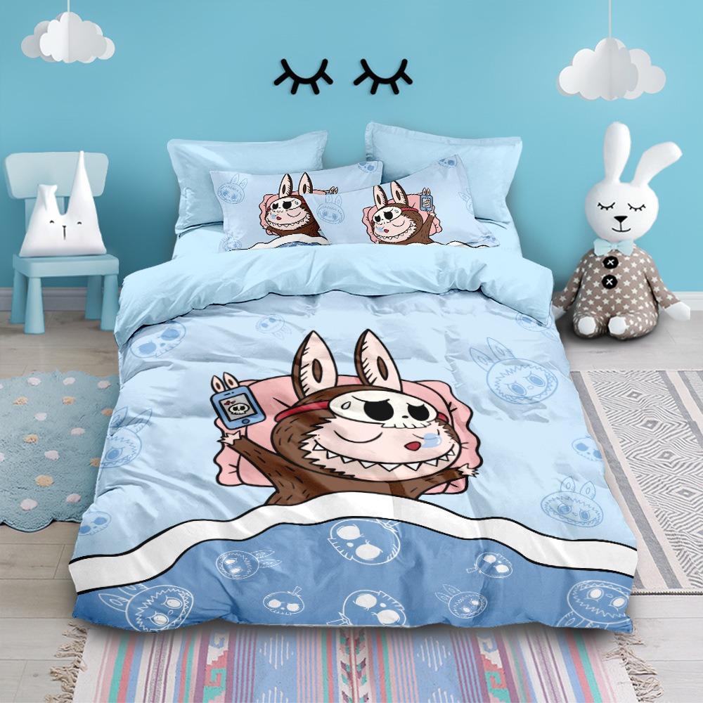 Cute Rabu Cloth Quilt Cover Pillow Case Cartoon Bedding Set 2/3pcs Single Double Bed Bedroom Decoration, Boy Girl Gift