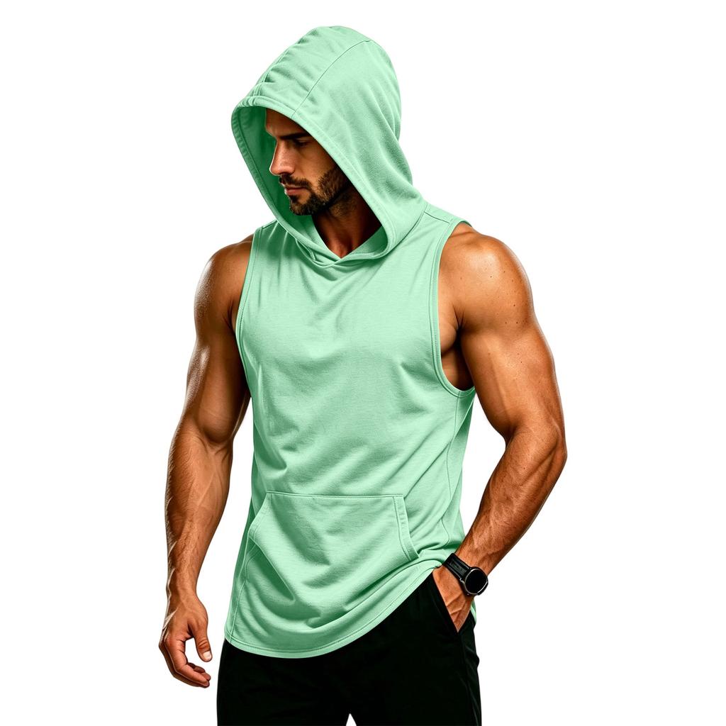 Men's Sleeveless Hoodie Muscle Fit Gym Tank Top Breathable Quick Dry Workout Vest for Fitness Training