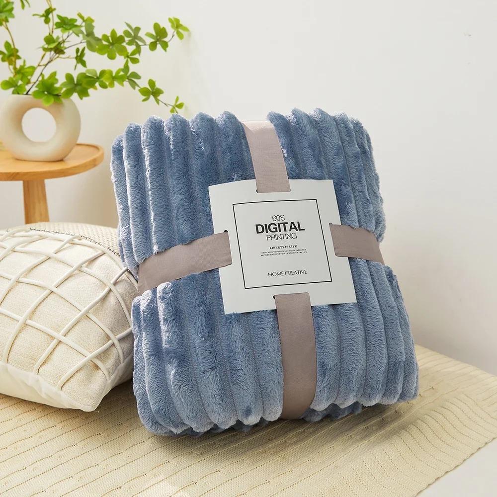 Wide Ribbed Flannel Fleece Blanket 300Gsm Ultra Soft Plush Throw Blanket Microfiber Cozy Warm Blanket For Couch Bed Sofa Travel