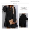Shi Ying Women's Solid Color Autumn Midi Dress - Long Sleeve, Drawstring, Pointed Collar, Loose Fit