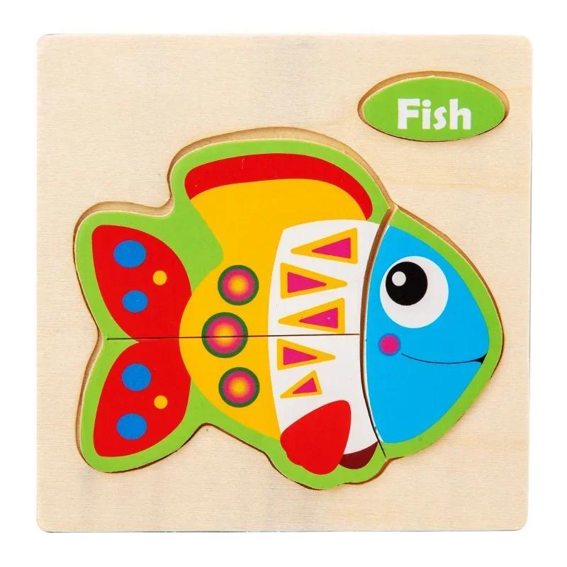 Baby Montessori Toys 3d Wooden Puzzle Cartoon Animal Traffic Jigsaw Puzzle Early Learning Educational Toys for Children Gift