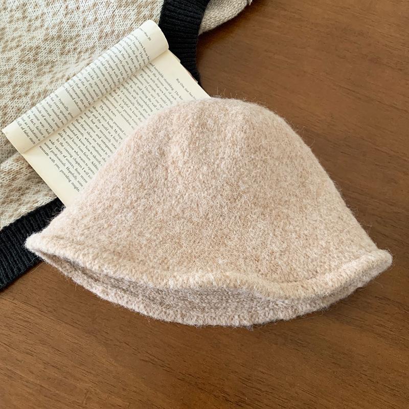 Winter versatile mixed color bucket hat women keep warm and show small face plush knitted bucket hat temperament versatile basin hat