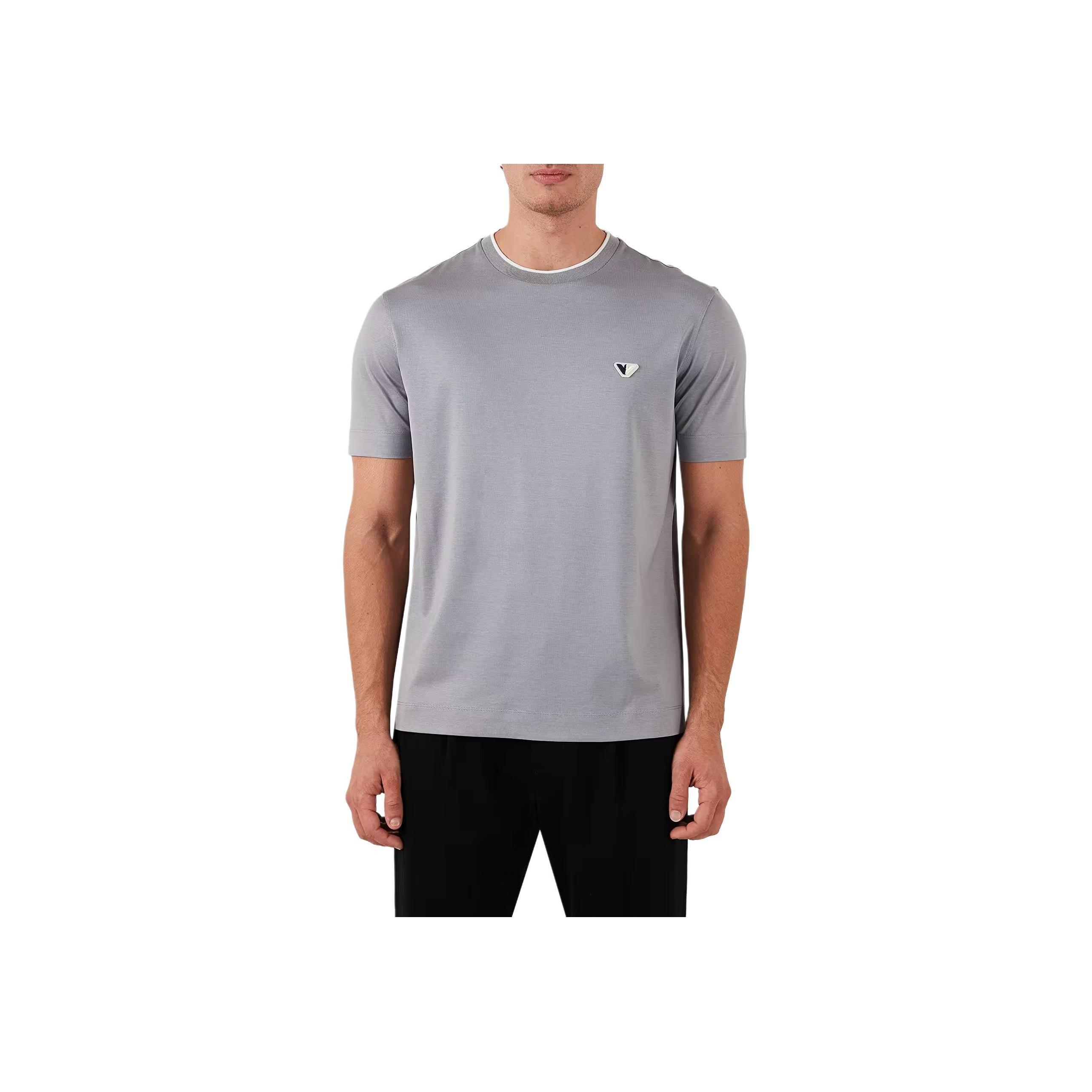 Emporio Armani Logo Round Neck Pullover Short Sleeve T-Shirt Men Tops Gray 6D1T99-1JOSZ-06K3 M