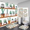 Tropical Green Plant Leaf Palm Cactus Shower Curtain Set Bathroom Curtain Anti-Slip Bath Mat Set Toilet Rugs Carpet Home Decor