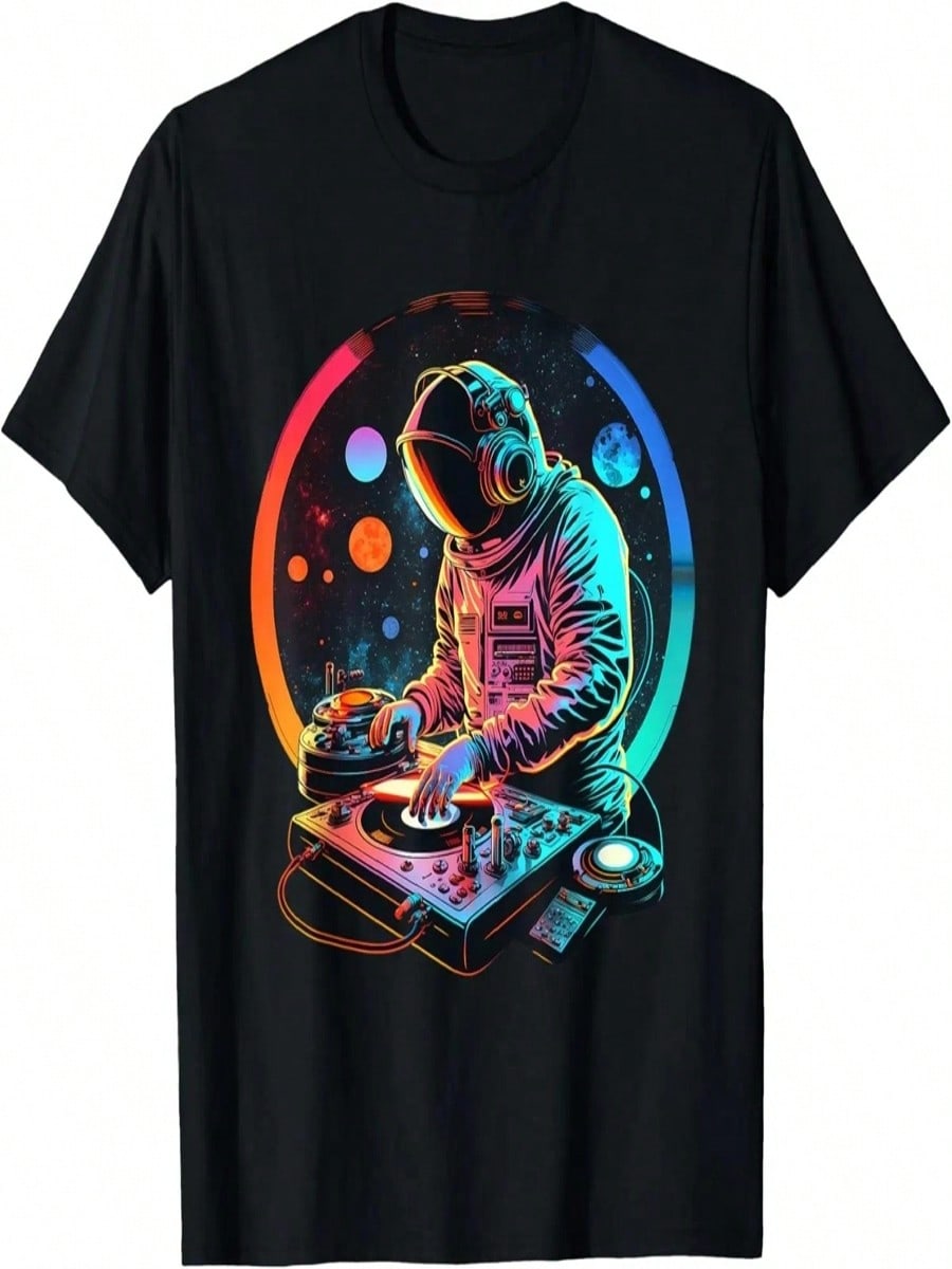 Retro Astronaut DJ, DJing In Space, EDM Cool Graphic T-Shirt S разноцветный