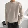 Men's Solid Color Korean Style Round Neck Knitted Sweater - Trendy Loose Fit for Autumn and Winter