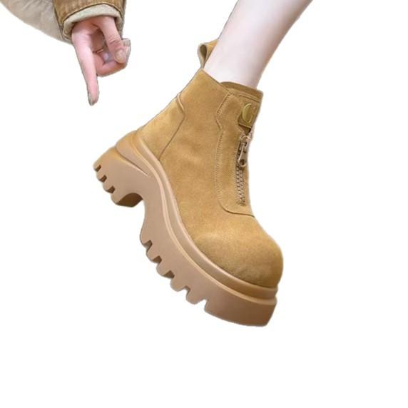 Ruoji ex-zipper Martin boots women's 2025 spring and autumn new retro leather heightening short boots spring and autumn single boots