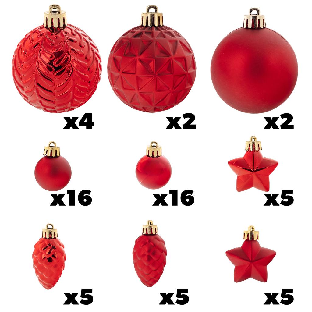 Christmas Tree Baubles Shatterproof Christmas Tree Bauble Ornaments Red Set 60x