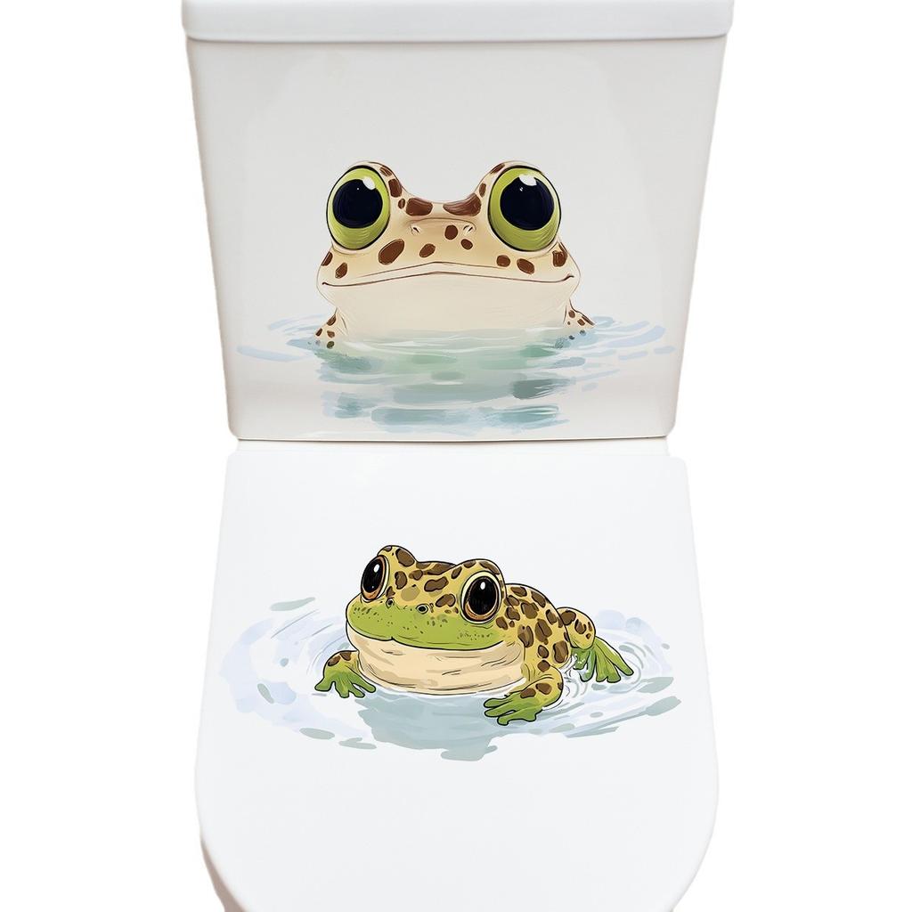 Playful Cartoon Frog Toilet Seat Sticker Waterproof Self-Adhesive Removable Decal for Bathroom WC Decoration