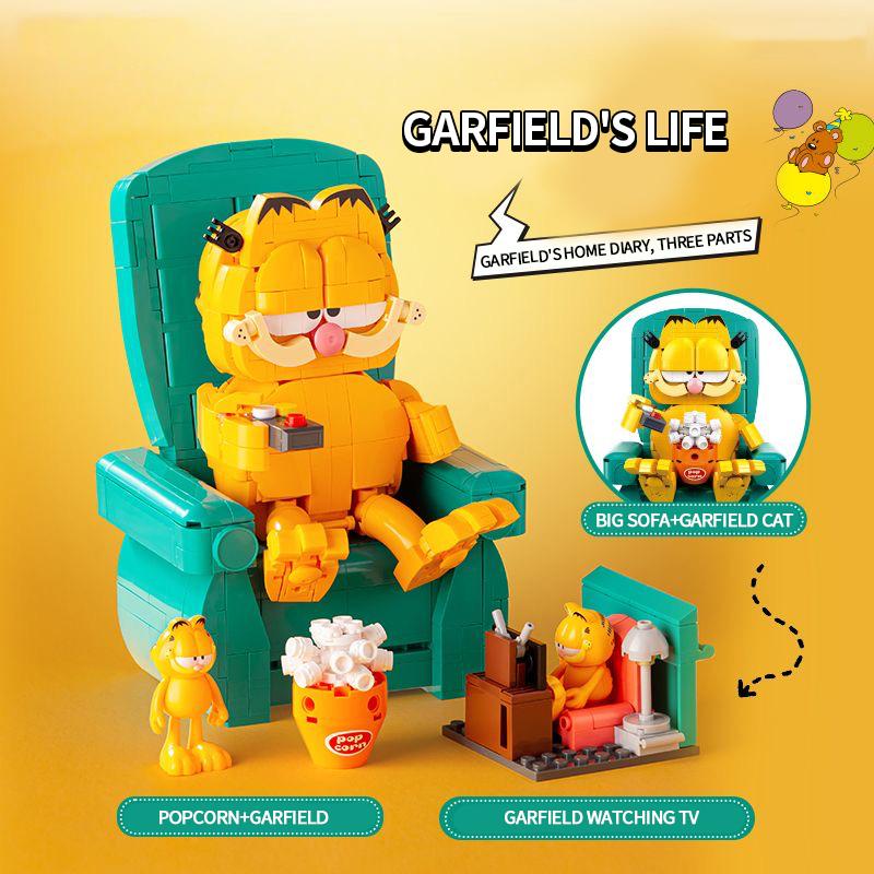 Garfield Building Blocks Sitting Sofa Cat Model Bricks Classic Anime Scene Educational DIY Toys Desktop Decoration Holiday Gift