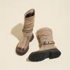 Thick-soled British Style Thick Heel Round Head Belt Buckle Maillard Martin Boots Women's Autumn and Winter Thin and Heightened Short Boots