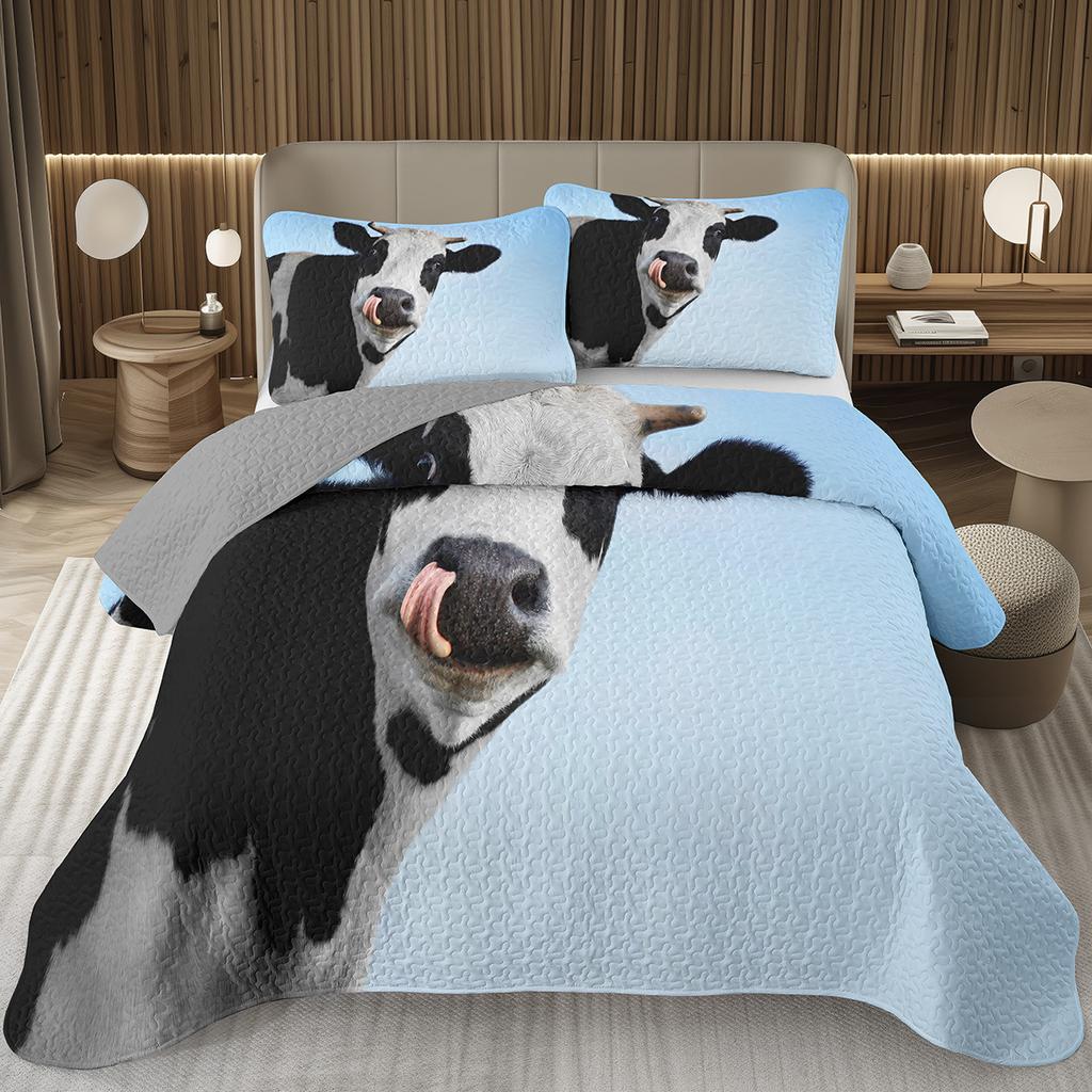 Cute Milk Cow Bedspread Cartoon Wildlife Coverlet Twin King Western Farm Animal Print Quilt Set For Kids Boys Girl Bedroom Decor