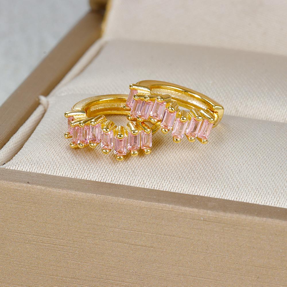 Trendy Gold Plated Round Huggie Hoop Earrings for Women Stainless Steel Colorful Zirocn Piercing Earrings  Fashion Jewelry