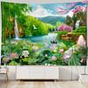 2D Natur Fluss Wandteppich Lotus Wasserfall Berg Hintergrundtuch für Zuhause