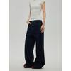 Black of Exit American Simple Basic Style Dark Blue Jeans New Retro Straight-Leg Floor-Length Pants