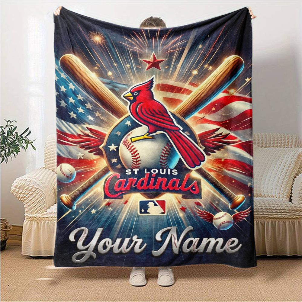 Name Custom St. Louis Cardinals Logo Print Flannel Blanket High Quality Warm Comfortable Cover for All Seasons Perfect for Gifts Home Decor