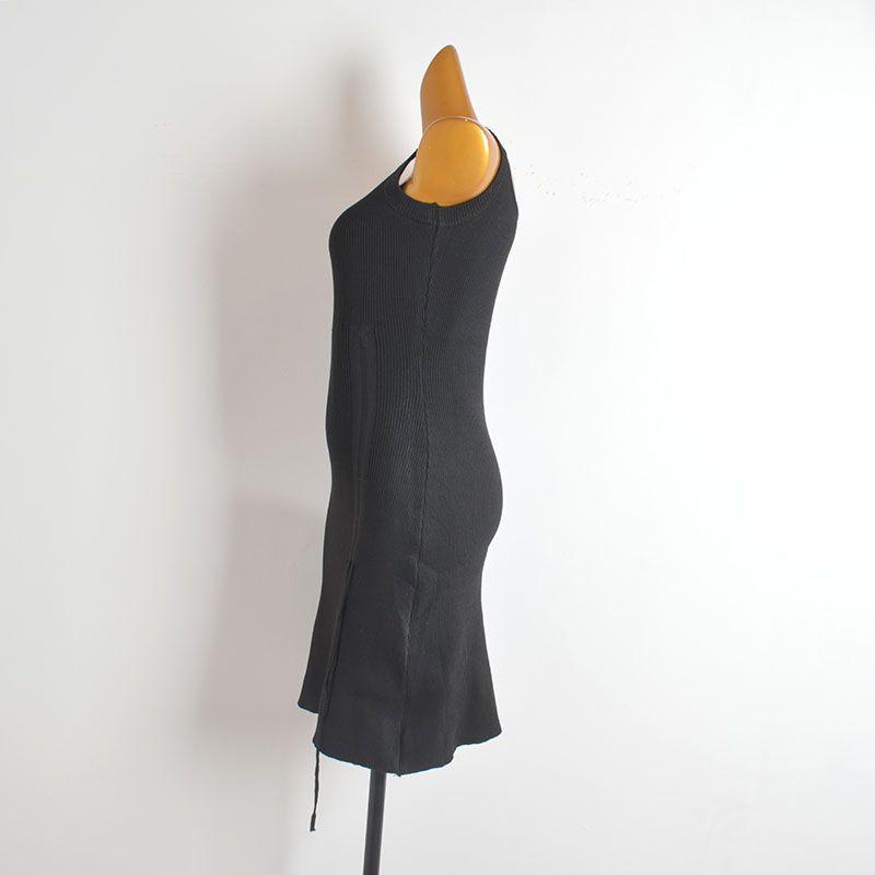 Solid Simple Sleeveless Knitted Cami One piece Dress Women clothing Summer Slim fit Slimming Drawstring Hip Skirt