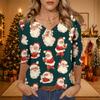 Women's Christmas Print V-Neck 3/4 Sleeve Loose Fit Casual Blouse Shirt Top