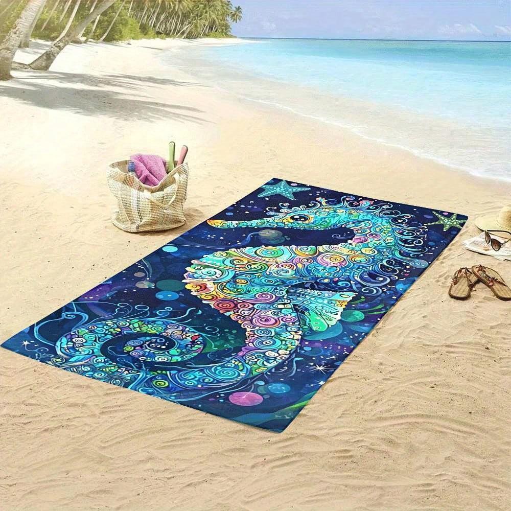 Asciugamano da Spiaggia con Stampa Mandala Cavalluccio Marino Estetico – Microfibra Morbida, Asciugatura Rapida, Maxi Formato – Decorazione Stanza Boho – Colorato Asciugamano da Spiaggia Marino