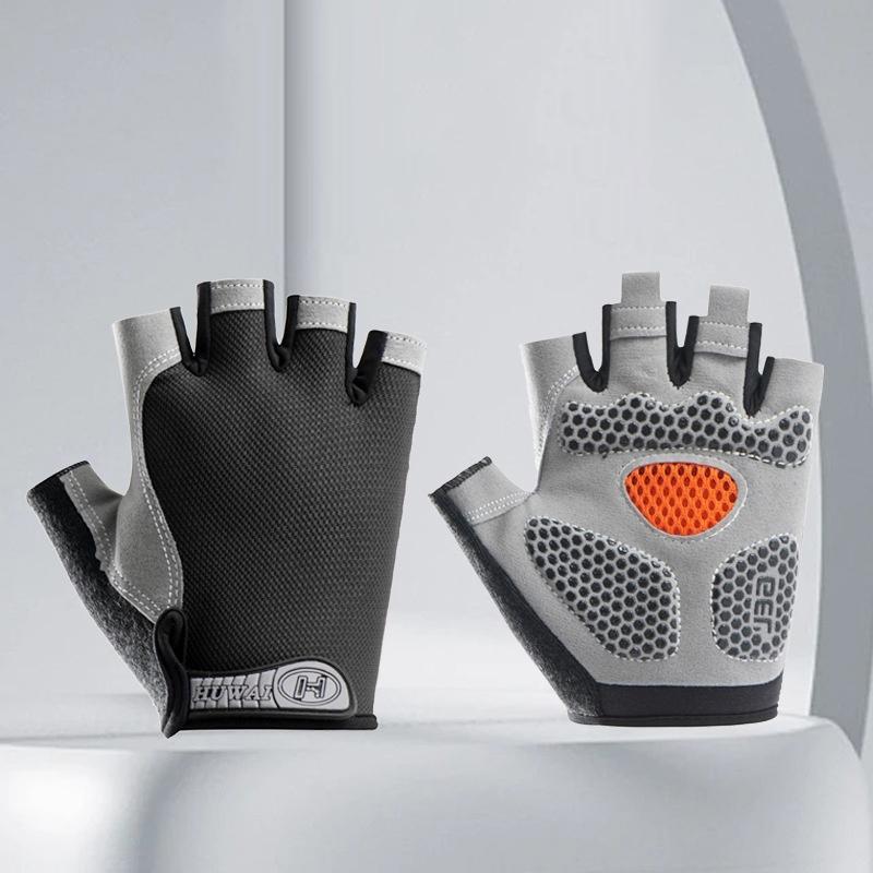 1Pair Sports Half Finger Bike Gloves Outdoor Cycling Fitness Breathable Shock-Absorbing Anti Slip Running Gym Half Cut Gloves