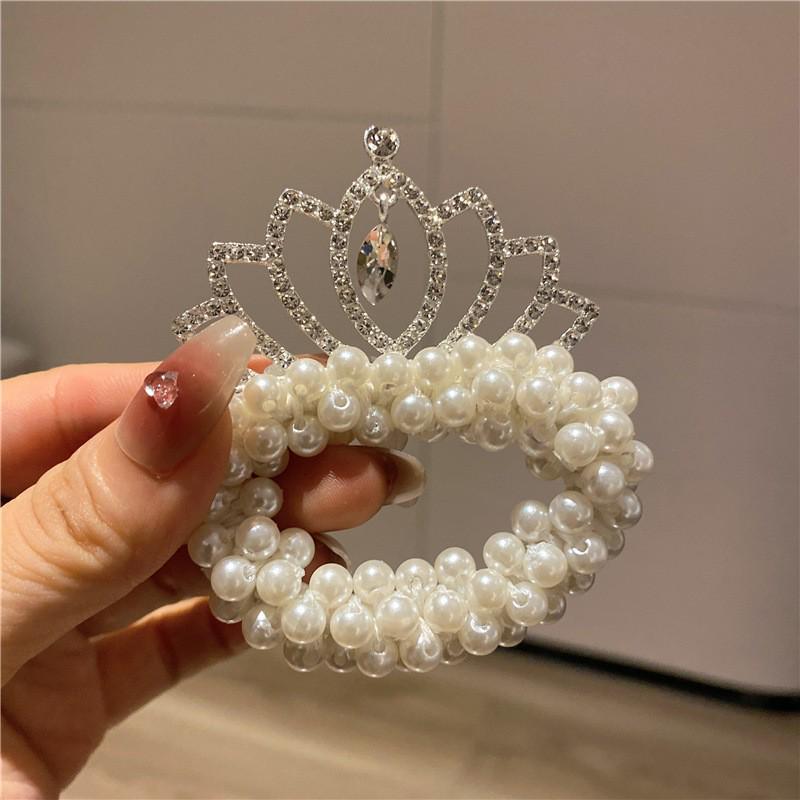 Pearl Princess Crown Hair Tie for Girls