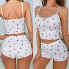 Women Pajama Set Lace Trim Camisole & Shorts – Sexy Strawberry Print Two-Piece Sleepwear Lounge Wear